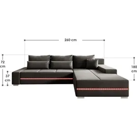 Juskys Sofa Davos mit Schlaffunktion Bettkasten, & - Stoff Schlafsofa L Form Couch Beleuchtung - Dunkelgrau