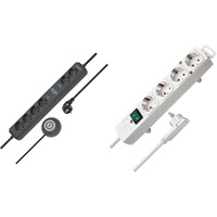 Brennenstuhl Eco-Line Comfort Switch Plus Steckdosenleiste 6-Fach anthrazit & Comfort-Line Plus, Steckdosenleiste 4-Fach (Steckerleiste mit Flachstecker und Schalter, 2m Kabel) weiß