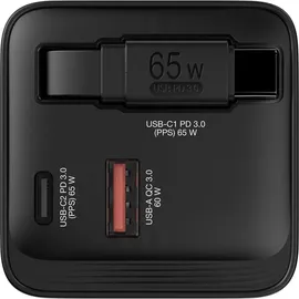 Verbatim Gan Charger 65W 2xUSB-C PD,1xUSB-A, retrac. Cable 32217