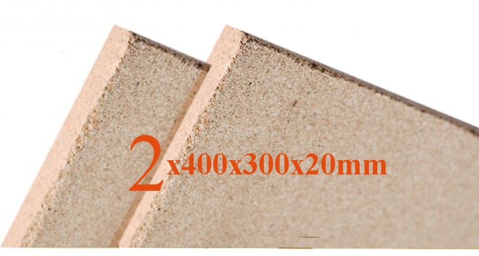 2x Vermiculite Brandschutzplatten | 400x300x20mm | Schamotte-Ersatz