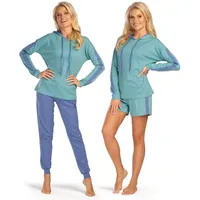 Consult-Tex Hausanzug 3er Set Damen Hausanzug Homewear Suit DW200 (Spar-Set) Mit kontrastfarbigen Streifeneinsatz. blau|grün 52/54