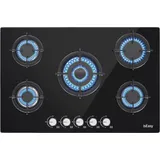 Iseasy - Glas Gaskochfeld 5 Flammen mit Automatischer Thermoelementschutz,L77 x P51 cm, 10.5KW, Einbau 5 Zonen Glas Gaskochfeld, Erdgas/Propangas,