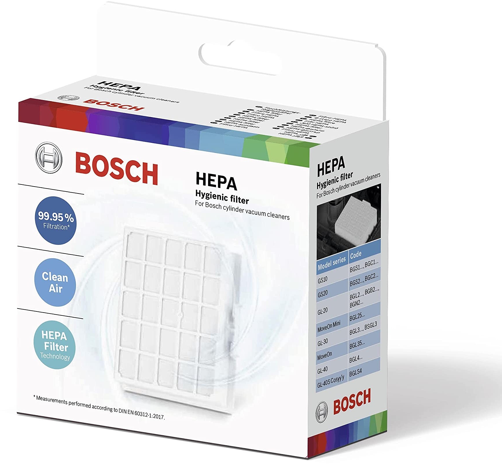 Bosch HEPA-Filter für Staubsauger BBZ156HF, für Allergiker, 99,95% Bakterienfilterung, passend für Reihen GS10, GS20, GL-20, GL-25 MoveOn Mini, GL-30, GL-35 MoveOn, GL-40, GL-40S Cosyy'y