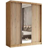 AX Living Schwebetürenschrank, Walnuss, Weiß, Kunststoff, Teilmassiv,Kiefer, Rechteckig, 180x216x61 cm, Hergestellt in Europa, FSC Mix, Reach, Schlafzimmer, Kleiderschränke, Schwebetürenschränke