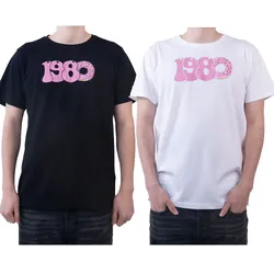 PASH 1980 Tee Herren Kurzarm-Shirt mit großem 1980er Print Baumwoll-T-Shirt PATR004 Schwarz oder Weiß - S