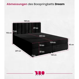 bromarkt Boxspringbett mit 2 Bettkasten, Bonell-Matratze, Polsterbett, Bett Schwarz Kronos 7, 160 x 200 cm) - Schwarz