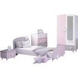 Kindermöbel24 Kinderzimmer Sternschnuppe 4-tlg rosa weiß grau Kleiderschrank Kinderbett 2 Kommoden