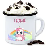 Emaille Tasse Blechtasse - Süßes Einhorn Unicorn - 300 ml - Weiß Schwarz - süße tassen personalisierte becher kinder einhörner kita häferl regenbogen kindertasse unicorns name teetasse