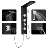 ROVOGO Schwarze Duschpaneel ohne Armatur, 4 in 1 Duschpaneele mit Regendusche, 3 x Massagedusche, Wasserfall-Badewanneneinlauf und Handbrause, Wandmontage Duschsäule aus Edelstahl