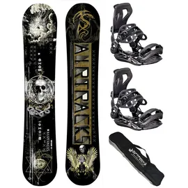 Airtracks Herren Snowboard Set Freeride Freestyle - Wow Carbon Hybrid Rocker Snowboard Wide 164 - Softbindung Master L - SB Bag