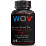 WOV® Vitamin D3 K2 Hochdosiert - D3 5000 I.E. 125μg mit 100μg K2 - MK7, 180 Vegane Tabletten, ohne unnötige Zusätze - Laborgeprüft & in Deutschland produziert.