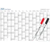Staedtler Jahresplaner international Lumocolor Set 2025, Wandkalender trocken abwischbar, Größe DIN A1, incl. Stifte und Stift-Klemmen, Sonderedition, 641 YPAMZW