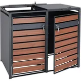 Mendler XL 2er/4er-Mülltonnenverkleidung HWC-J81, Mülltonnenbox, Metall 59kg anthrazit - Kirsche-Holzoptik dunkelbraun