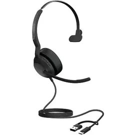 JABRA Evolve2 50 UC Mono Headset, Kabelgebunden 4 Mikrofone, USB-C/A-Anschluss, UC-kompatibel, Aktive Geräuschunterdrückung