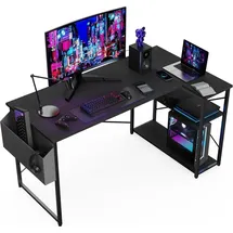 luxuskollektion L-förmiger Schreibtisch 100x70 cm mit Ablagefächern Schwarz