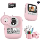 Kinderkamera, 30MP 1080P Sofortbildkamera mit 2,4 Zoll Bildschirm, Digitalkamera für Kinder mit 32GB TF-Karte, 6 Farben Pinselstift, Dual Kamera, Geschenk für Kinder, Rosa