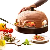EMERIO Pizzaofen PIZZARETTE das Original handgemachte Terracotta Tonhaube mit Hitzereflektor Schild patentiertes Design für Mini-Pizza Familien-Spaß für 6 Personen Funcooking Star Nr.1 | PO-115984.8
