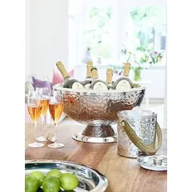 Edzard Eiseimer Capri, mit Deckel, Edelstahl hochglanzpoliert, außen gemustert, Ledergriff, Zange, H 17 cm