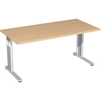 geramöbel Schreibtisch buche rechteckig, C-Fuß-Gestell silber 160,0 x 80,0 cm