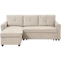 Atlantic Home Collection Schlafsofa "Gustavo L-Form, B: 199 cm", beige (creme, weiß), B:199cm H:82cm T:127cm, 100% PES, ATLANTIC HOME COLLECTION, Sofas, Schlafsofa, mit Bettfunktion, Bettkasten & seitlichen Taschen