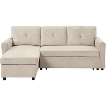 Atlantic Home Collection Schlafsofa "Gustavo L-Form, B: 199 cm", beige (creme, weiß), B:199cm H:82cm T:127cm, 100% PES, ATLANTIC HOME COLLECTION, Sofas, Schlafsofa, mit Bettfunktion, Bettkasten & seitlichen Taschen