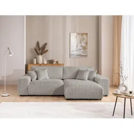 s-style möbel Mollis - Ecksofa mit Schlaffunktion und Bettkasten aus Hellgrau Plüschcord mit schöner Sitzkomfort - Hellgrau