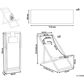 Beliani Avellino Liegestuhl 2er Set 200 x 60 x 80 cm Weiß/Dunkelbraun klappbar