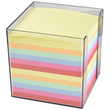 WEDO 2702651 Zettelbox Kunststoff (9 x 9 cm, rauchglas gefüllt, circa 700 Blatt, 6 farbig)