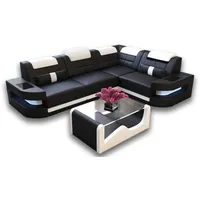 Sofa Dreams Ecksofa Ledercouch Sofa Leder Como L Form Ledersofa, Couch, mit LED, wahlweise mit Bettfunktion als Schlafsofa, Designersofa schwarz