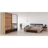 Home Affaire Schlafzimmer-Set Faweza,Set 4-St(Bett 180 cm, 2xNako, Schwebetürenschrank), Komplettschlafzimmer, viel Stauraum beige|schwarz