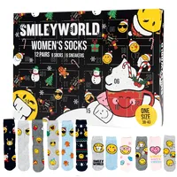 Smileyworld Adventskalender mit 12 Paar Socken Größe 38-43 für Damen Weihnachtskalender mit Sneakers und langen Socken