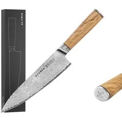 KLAMER Damast Chefmesser 20cm Olive, extra scharfes Küchenmesser, echter japanischer Damaststahl, Fleischmesser