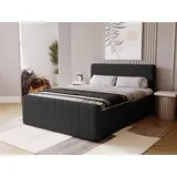 GrainGold Boxspringbett Osteno 140x200 - Bett mit Matratze und Topper - Boxspringbett mit Bettkasten und Matratze - Boxspringbett - Schwarz (Komodo... - Schwarz