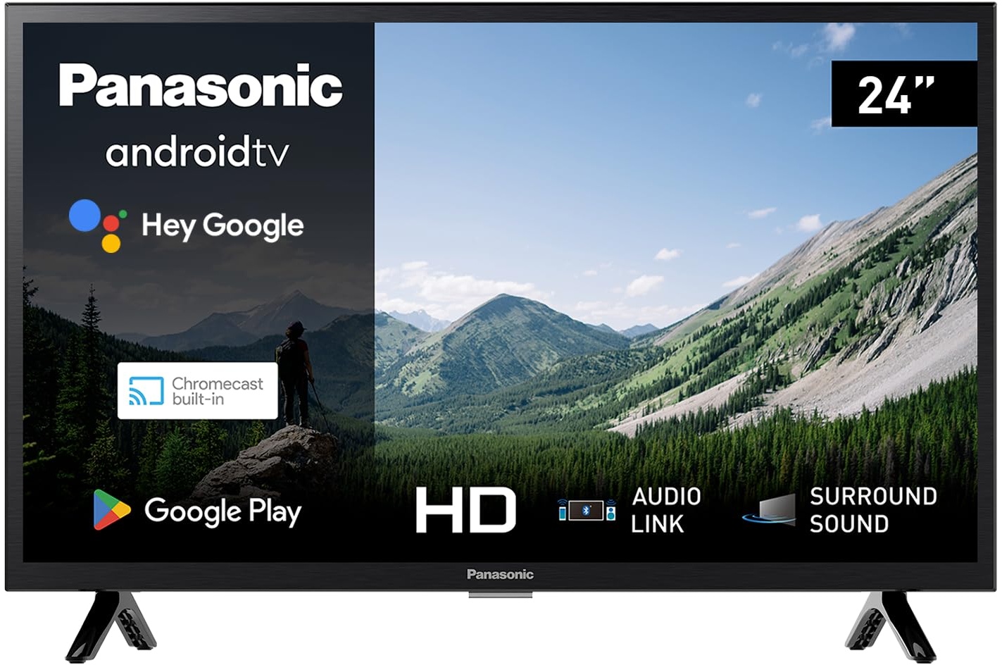 Panasonic TX-24MSW504, 24 Zoll HD LED 2023 Smart TV, Android TV, Surround Sound, Google Assistant, Chromecast, Bright Panel, HD Color Engine, Schwarz