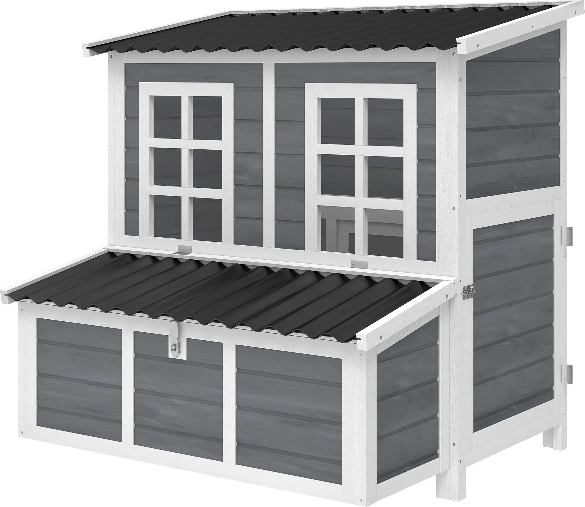 PawHut Hühnerstall aus Tannenholz, Hühnerhaus mit Nestkasten, Geflügelhaus für 4-6 Hühner, Wasserfestes Dach, 100 x 86 x 100 cm, Hellgrau   Aosom