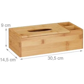 Relaxdays Tuchspender mit 2 Fächern, modern, Bambus Organizer, HBT 9 x 30,5 x 14,5 cm, Natur, 1 Stück, Hellbraun
