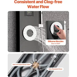 Vevor Duschpaneel-Turmsystem (6 in 1) mit Regenwasserfall-Duschkopf & LED, (1345 mm) Duschsäule aus gebürstetem Edelstahl, - Schwarz