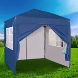 2 x 2 m wasserdichter Pop-Up-Pavillon Falt-Pavillon mit silberfarbener Schutzschicht 4 Seitenwände WS (Blau)