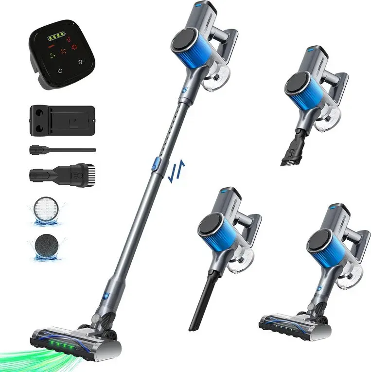 OMESER Kabelloser Staubsauger 40KPa/50Min Leichter Stielstaubsauger mit bürstenlosem Motor, LED-Display, selbststehend
