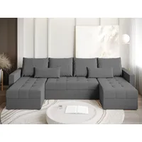 BROMARKT Ecksofa mit Schlaffunktion 289x143x83 - Wohnlandschaft U Form - Kollektion HOT U Lite - Eckcouch - Samt Couch U Form – Grau