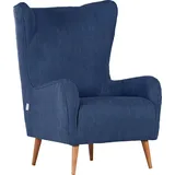 GUTMANN FACTORY Ohrensessel GUTMANN FACTORY "Vigo", blau, B:80cm H:106cm T:80cm, Sessel, Gestell antikfarben oder eiche natur