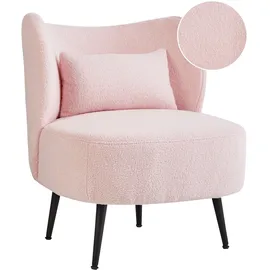 Beliani Sessel OTSBY Bouclé 60 x 76 x 55 cm Pastellrosa mit Kissen