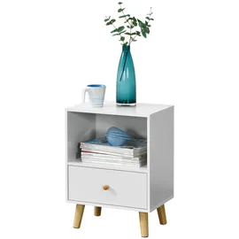 [en.casa] Beistelltisch, Weiß Holzwerkstoff, 1 Schubladen, Rechteckig, 40x54x30 cm Wohnzimmer, Wohnzimmertische, Couchtische