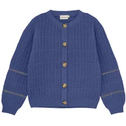 Strickjacke MINYMO "Strickjacke MICardigan Knit", Mädchen, Gr. 128, blau (true blau), Obermaterial: 97% Baumwolle CO. 3% metallisierte Fasern MTF., Strickjacken Strickjacke