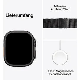 Apple Watch Ultra 3 GPS + Cellular 49 mm Titangehäuse Schwarz Milanese Loop Schwarz L