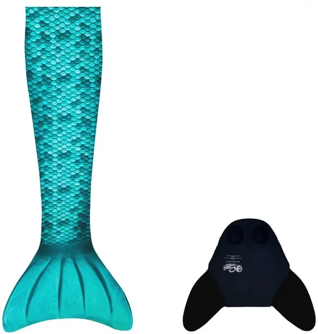 Meerjungfrauen-Monoflosse Set türkis M/L elastisches Material - Für Jugendliche & Erwachsene, maschinenwaschbar, Bauchmuskeltraining - Kuaki Mermaids