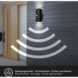 Briloner - LED Wandlampe Akku Bewegungsmelder, Dämmerungssensor, 20 sek. Timer, Aussenlampe, Wandleuchte aussen, LED Strahler, Außenleuchte, Außenwandleuchte, 15,5x7x8,5 cm (HxBxT), Schwarz
