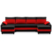Ecksofa SPARTA U-FORM mit Schlaffunktion BONELL - Eckcouch mit 3 Bettkasten, schwarz, rot - Rot/Schwarz