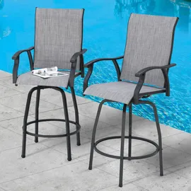 avestar drehbare Garten-Barhocker 2er Set hohe Gartenstühle, Barstühle mit Fußstütze, hoher Rückenlehne, wetterfeste Hochstühle aus Textilene für Terrasse, Balkon, Poolbereich und Garten, Grau