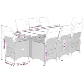 vidaXL 9-tlg. Garten-Bistro-Set mit Kissen Schwarz Poly Rattan vidaXL